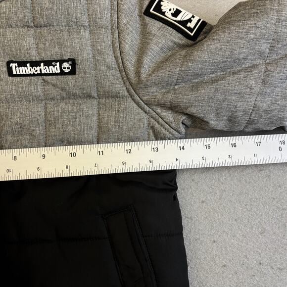 Timberland Puffer Jacket Boys 2 Gray Black Color Block Hooded Coat Outdoors Kids - Picture 5 of 8